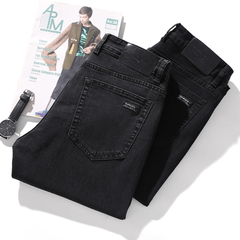 Spring Men's Stretch Plain Black Slim Jeans Classic Style High Quality Cotton Elastic Fabric Denim Pants Male Brand Trousers