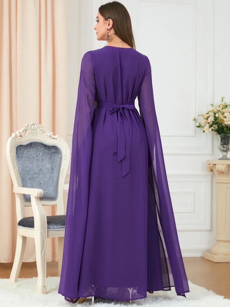 Autumn Party Dresses for Women 2022 Embroidery Long Sleeve Belted Kaftan Abayas Muslim Dubai Gowns Morocco Evening Vestiods