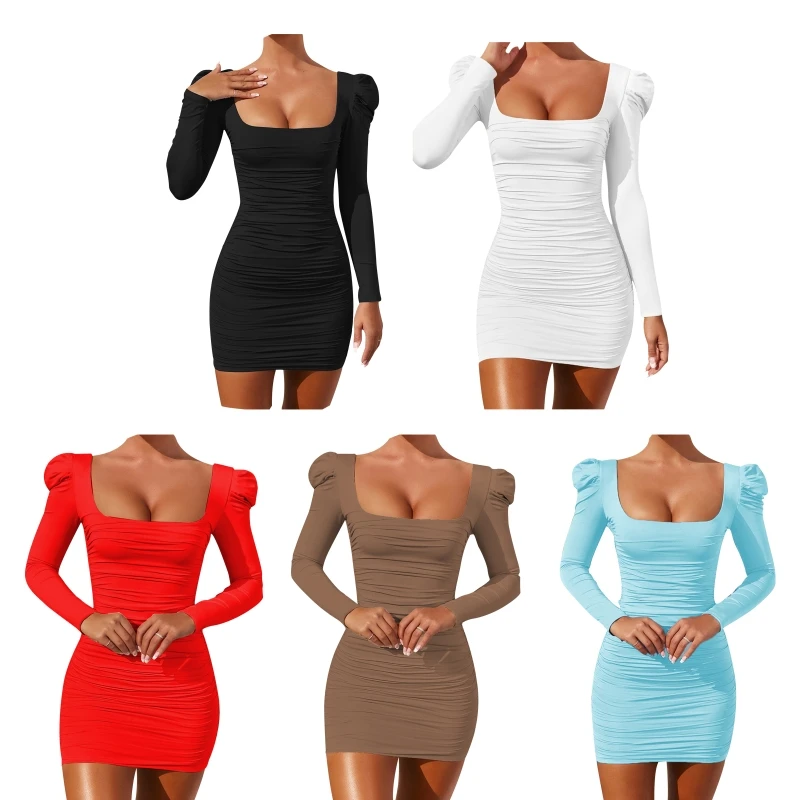 

Women's Dress Short Bodycon Mini Tunic Dress Hip Hedging Dress Long Sleeve Dress
