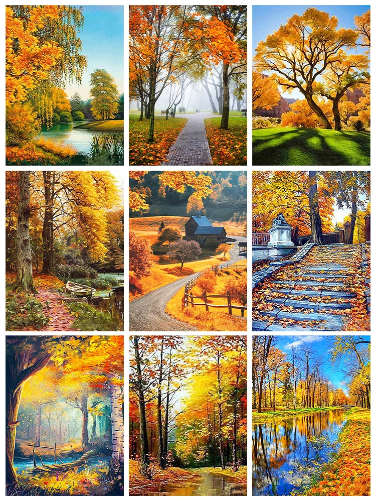 

Landscape 5D Diamond Painting Autumn Ginkgo Soapberry Full Drill Mosaic Diamond Embroidery Kit DIY Rhinestone Home Decoration
