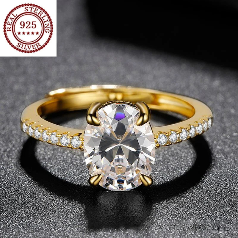 

New S925 Silver Gold-plated Morsonite Diamond Finger Ring Micro-inlaid Single Row Diamond Light Luxury Female Engagement Jewelry