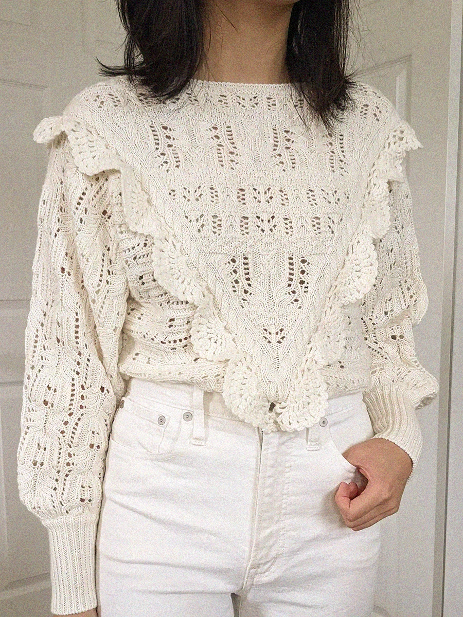 Crochet Hollow Long Sleeve Sweater 2022 Autumn Female Round Neck Rullfes Knitwear Pullover Vintage Casual Mujer Chic Jumper