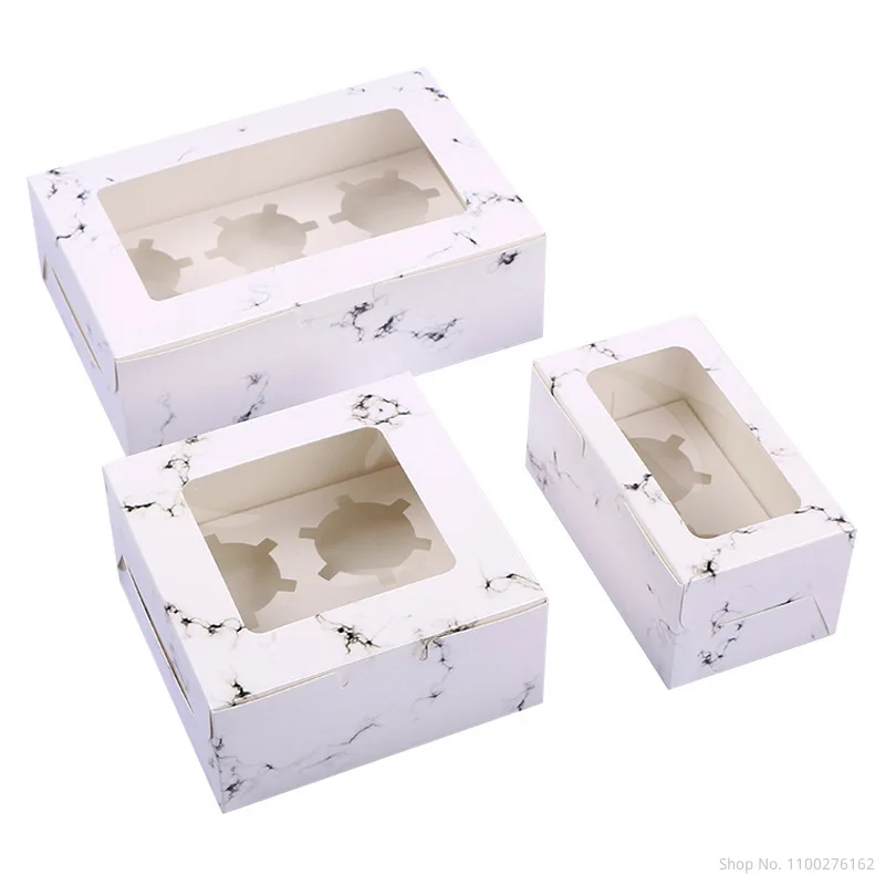 

20PCS Marbling Cupcake Box Paper Gift Box Transparent Window Candy And Sweets Muffin Cake Boxes Wedding Favor food Packaging
