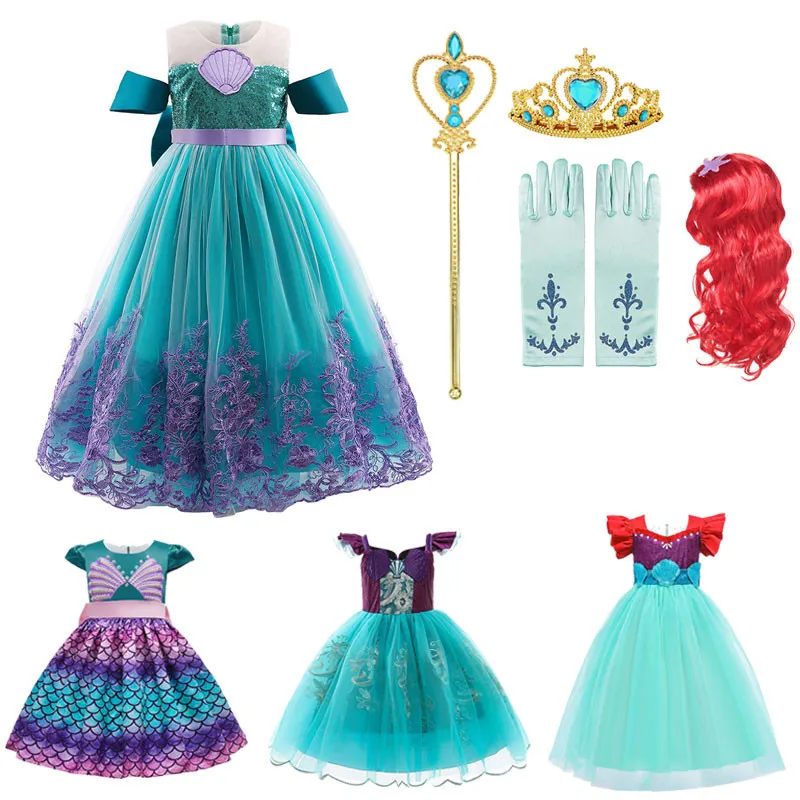 

Girls Little Mermaid Ariel Princess Dress Cosplay Costume Kids for Girl Fancy Dress Child Carnival Party Clothes Summer Dress Up