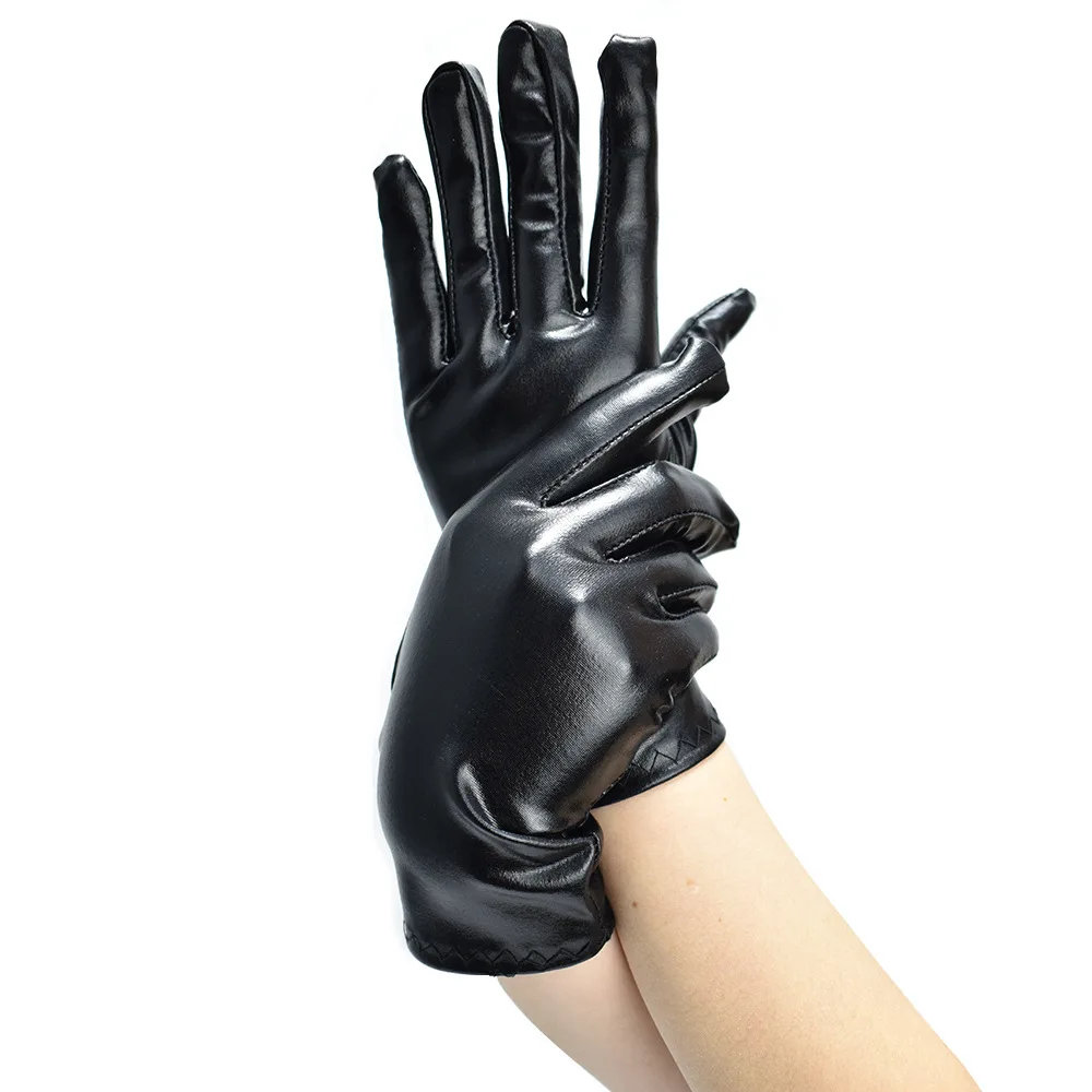 

Women Wetlook Black Bright Punk Short Gloves Patent Leather Pole Dance Stage Performance Etiquette Nightclub Party Gloves