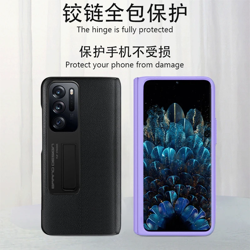 Tanie Luxury Leather Phone Case With Stand Holder For Oppo Find N Case For FindN Anti-fall Business Phone Back Case Protective Cover