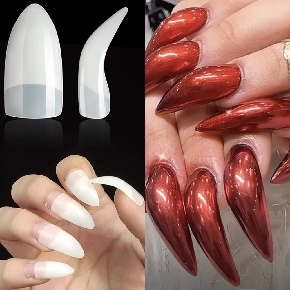 

100pcs Medium Stiletto Deep Curve Half Cover Nail Tips Sharp Hawk Claw Shape Fake Press on Fake Nail for Cosplay Halloween