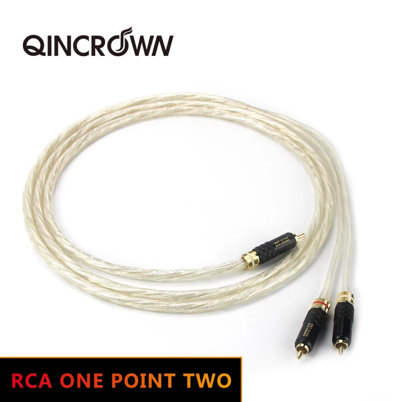 

QINCROWN Silver Plated 1RCA to 2RCA Male Cable One Point Two Audio WBT Gold Plated Plug Signal Line