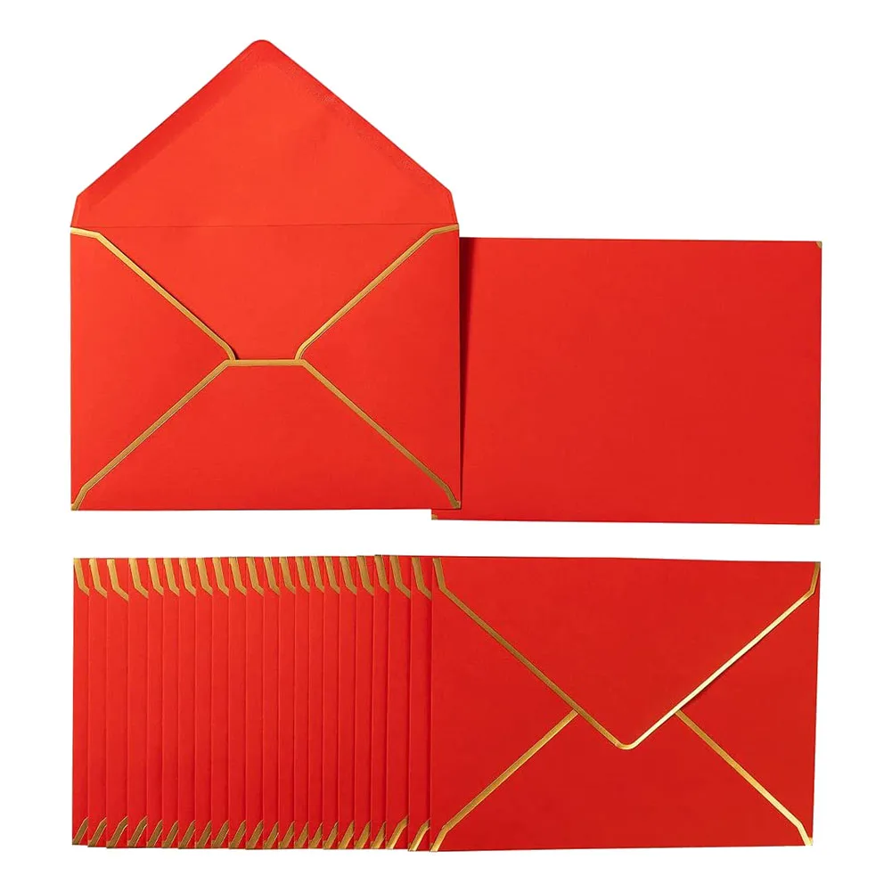 

100 Pack A7 Envelopes 5 x 7 Card Envelopes V Flap Envelopes with Gold Borders for Gift Cards, Invitations,(Red)