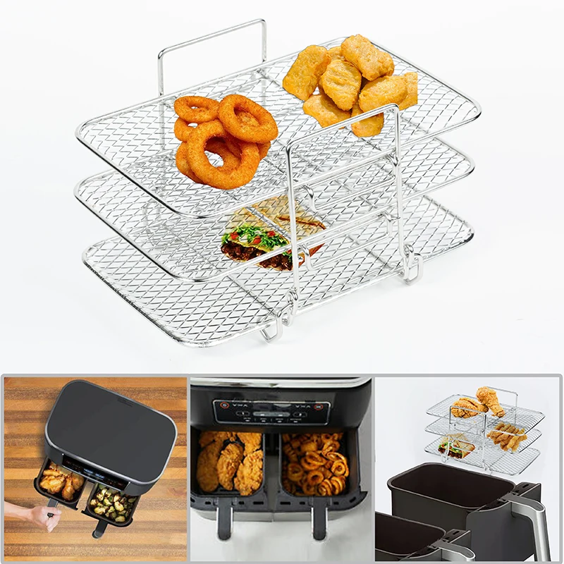 

3 Layers Grill Stand Air Fryer 304 Stainless Steel Multi-Layer Stackable Grill Food Dehydrator Rack Home Kitchen Gadget Tools