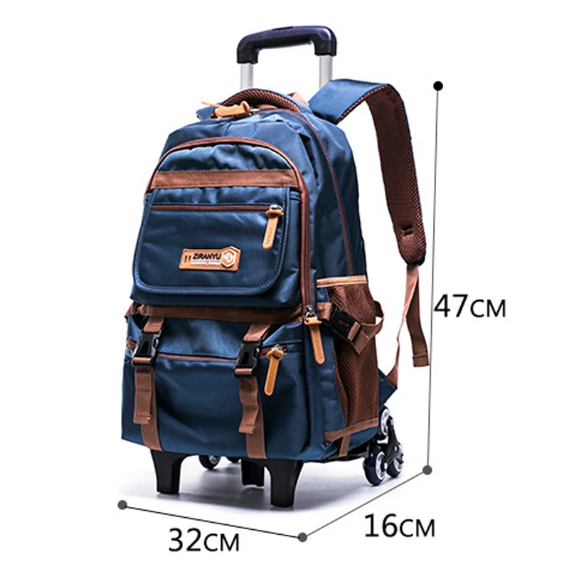 With 2/6 Wheels Stairs Book Bag Grades 4-9 Kids Trolley Schoolbag  boys girls Backpack waterproof Removable Children School Bags
