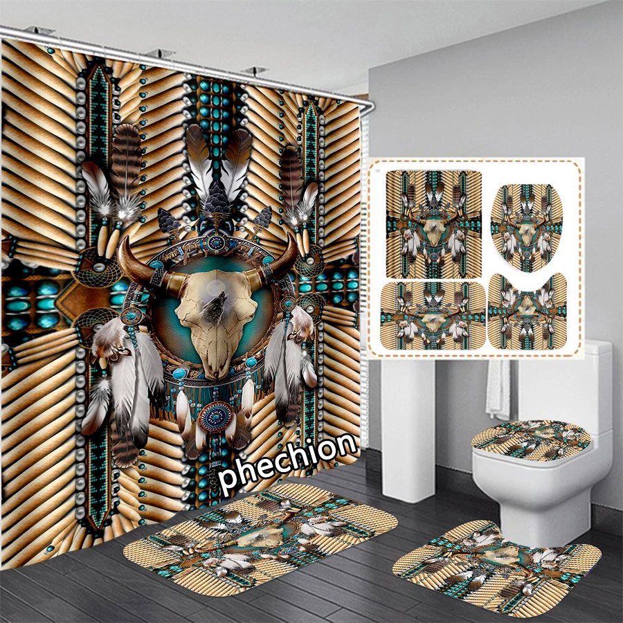 

phechion Minotaur Art 3D Print Waterproof Bathroom Shower Curtain Fashion Toilet Cover Mat Non-Slip Floor Mat (1/3/4Pcs) W81