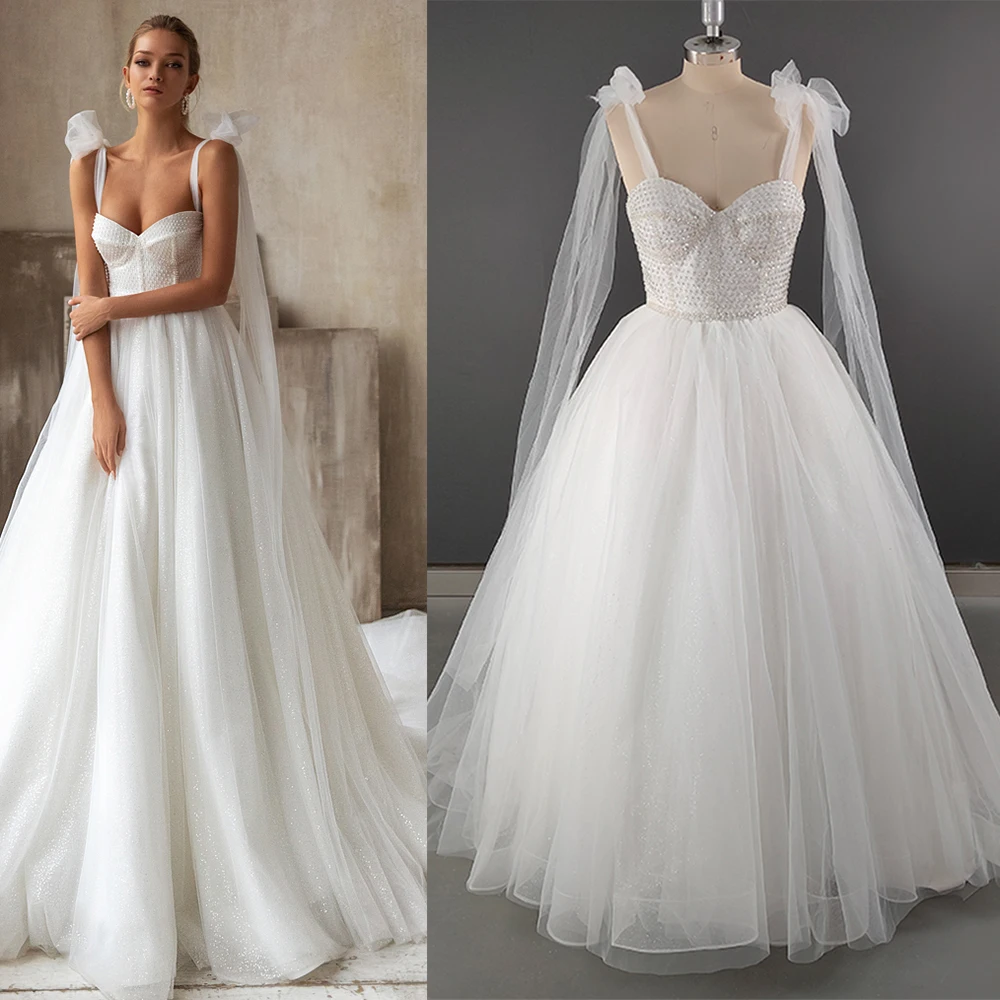 

Милое вечернее платье, украшенное бисером на открытом воздухе свадебное платье Тюль с блестками, на шнуровке, с низким вырезом на спине 2021 и...