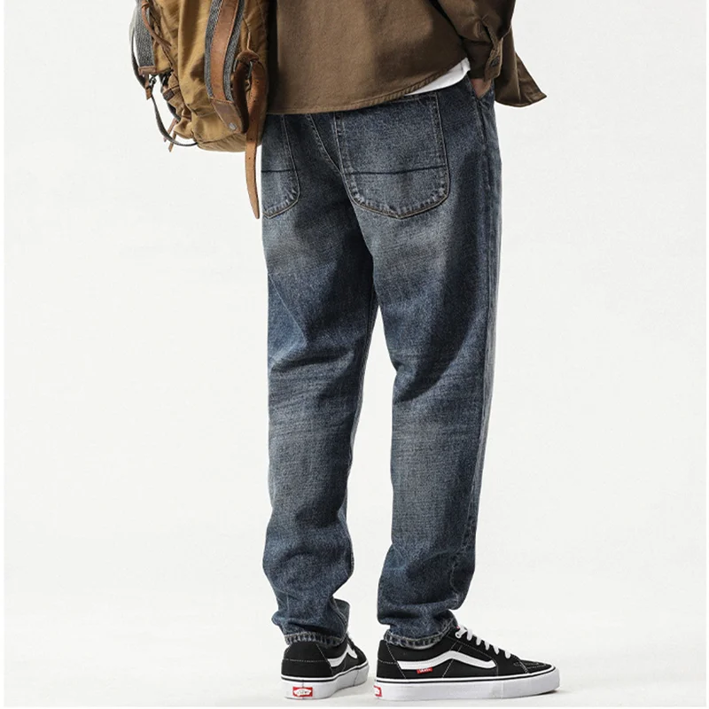 Men Clothing Autumn and Winter Straight Loose Cylinder Jeans Vintage Chaopai Comfortable Recreational Blue Harun Trousers Women