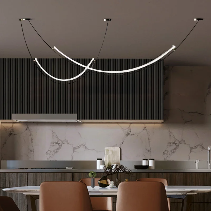 

Modern LED Ceiling Chandelier for Dining Room Living Room Kitchen Bar Nordic Minimalist Linear Pendant Light Indoor Lighting