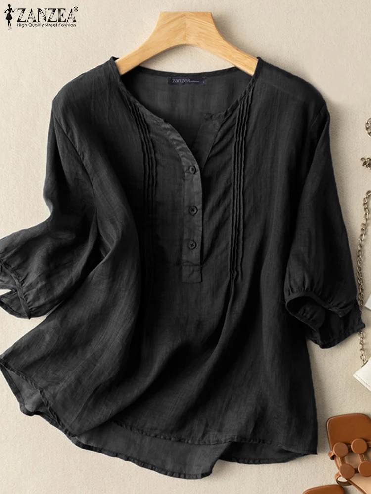 

Women Summer Short Sleeve Blouse Shirts Solid Pullovers ZANZEA Fashion Elegant Loose Tops Tees Fashion Button Up Blusas Chemise