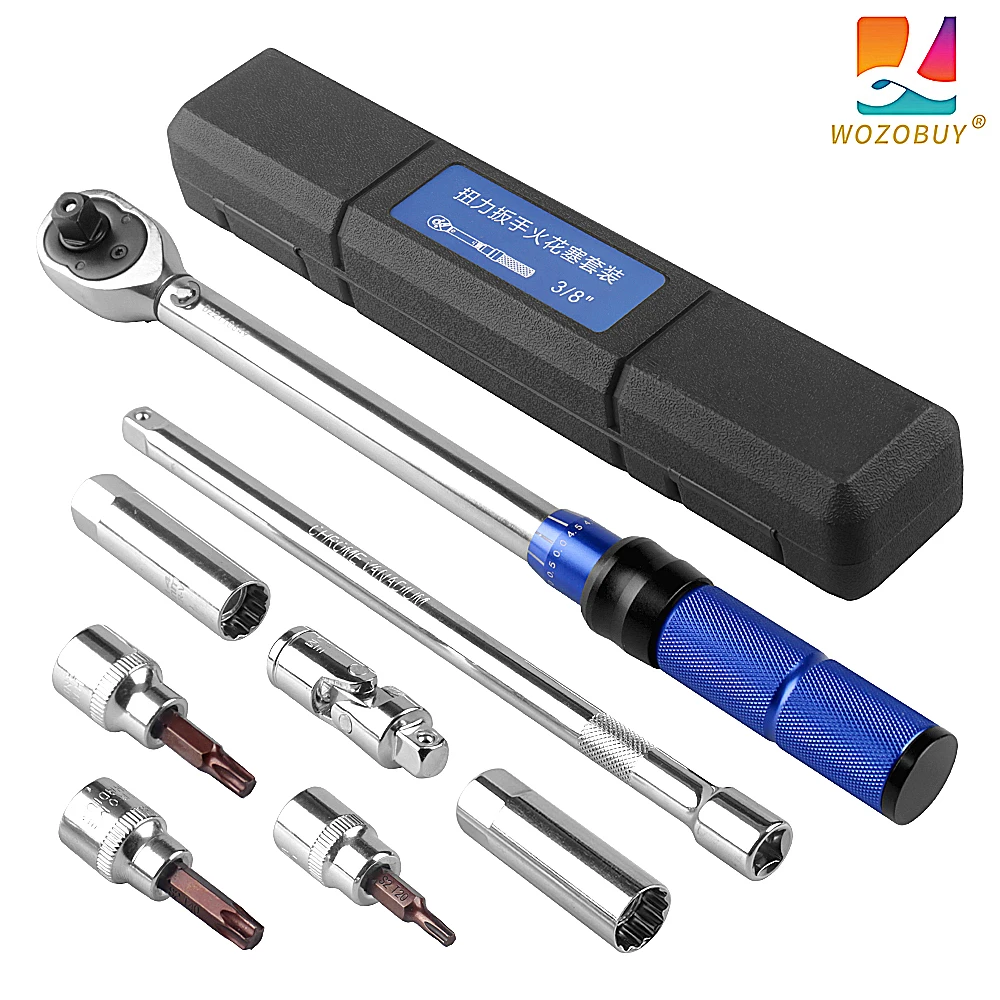 

3/8 Inch Click Torque Wrench with Magnetic Spark Plug Socket Set, Extension Bar & T20 T30 T40 Bit Socket, 2-60 Nm, 8PCS Set