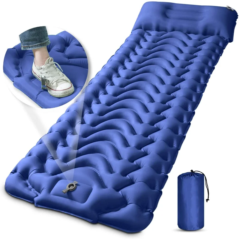 

Ultralight Sleeping Pad with Pillow Inflatable Camping Pad with Foot Press Lightweight Mat Camp Air Mattress