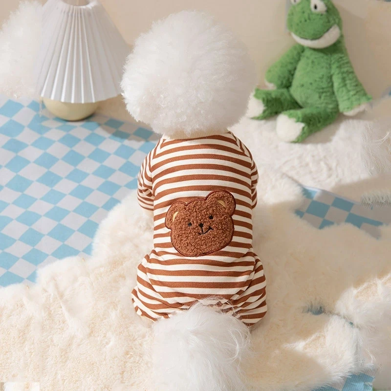 

2023 Pet Striped Jumpsuit Spring Baby Rompers Thicken Lining Boys Clothes Striped Girls Jumpsuits Bear Outfit Kawaii Clothes