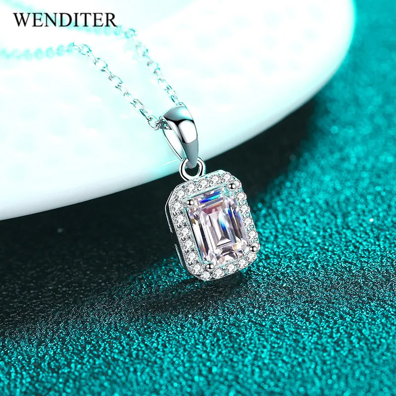 

Excellent Emerald Cut 1 Carat D Color VVS1 Premium Pendant Necklace 925 Sterling Silver Plated pt950 Platinum Luxury Jewelry