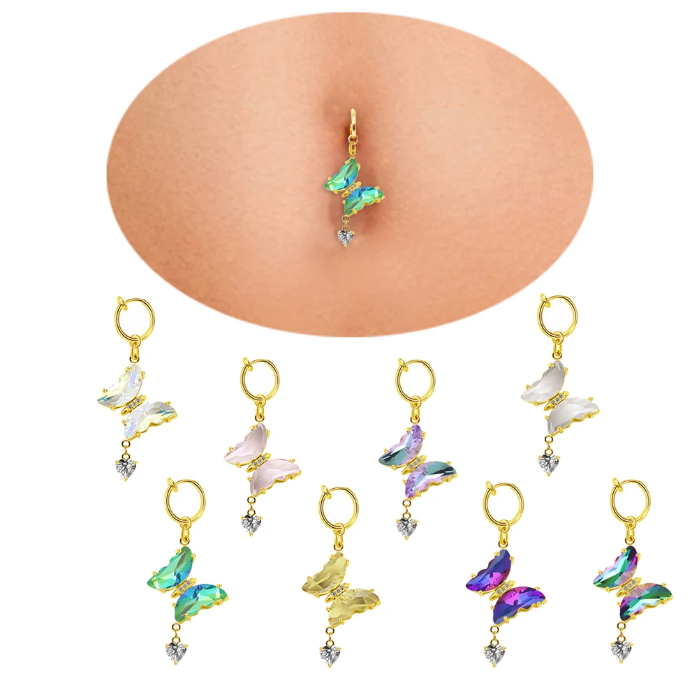 

Colorful Crystal Butterfly Navel Earring 15mm Copper Belly Button Piercing Rings Woman Ear Lobe Stud Body Jewelry