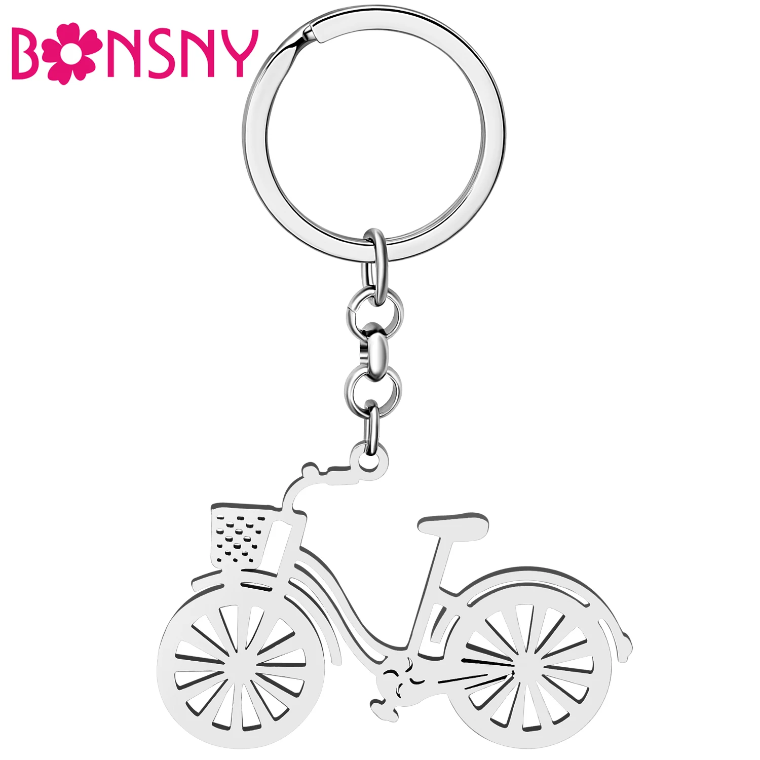 

Bonsny Stainless Steel Silver-plated Novelty Bicycles Keychains Bag Charm Keyring Key Chains Decorations For Women Friend Gifts