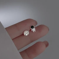 925 silver asymmetric cute space astronaut planet opal stud earrings for women silver color lovely simple ear piercing jewelry
