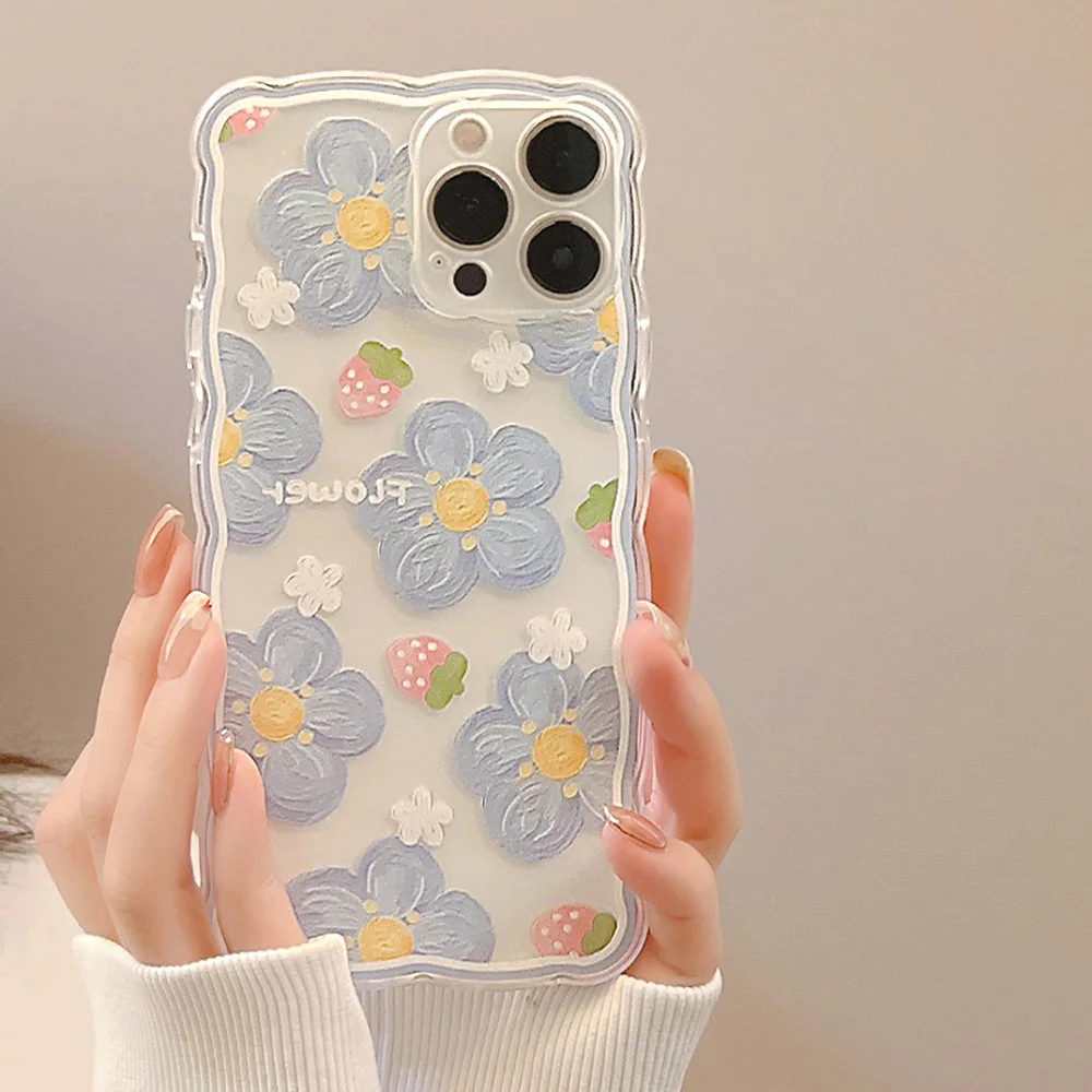 

Soft Case For Iphone 11 12 13 Pro Max X Xr Xsmax 7 8 Plus 13 Mini SE 2 3 Phone Capa Blue Flower Strawberry Cute Silicone Funda