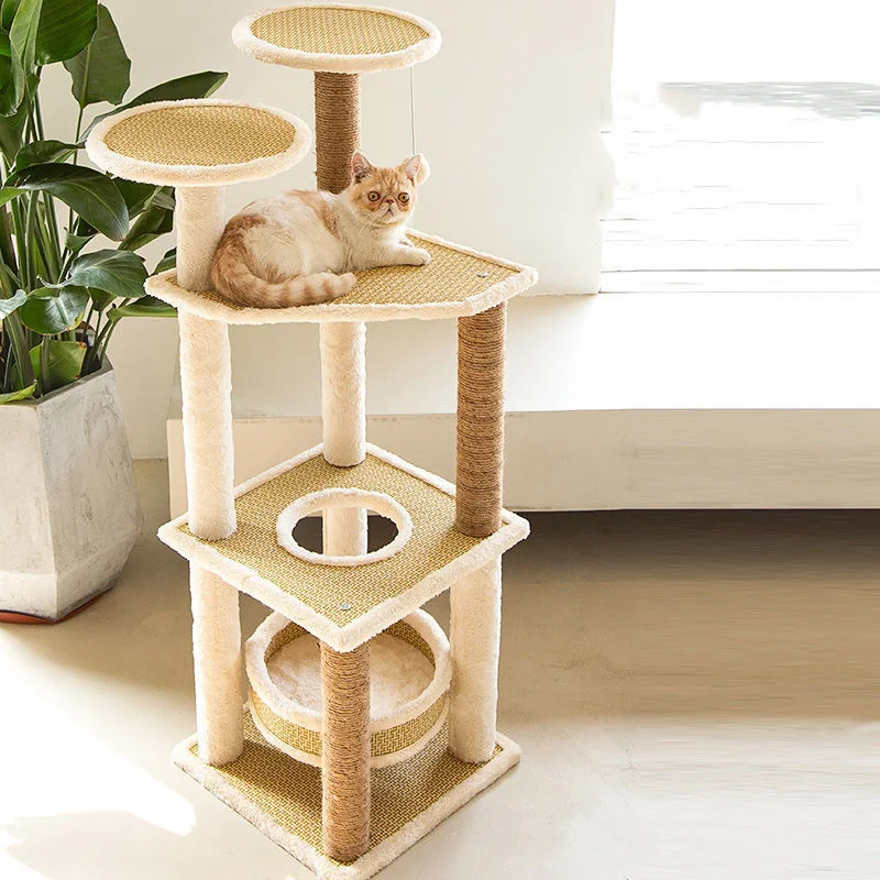 

Multi-layer Wooden Cat Tree House Big Size Cat Bed Cat Condos With Sisal Rope Scratching Post Pet Cat Kitten Climbing Frame