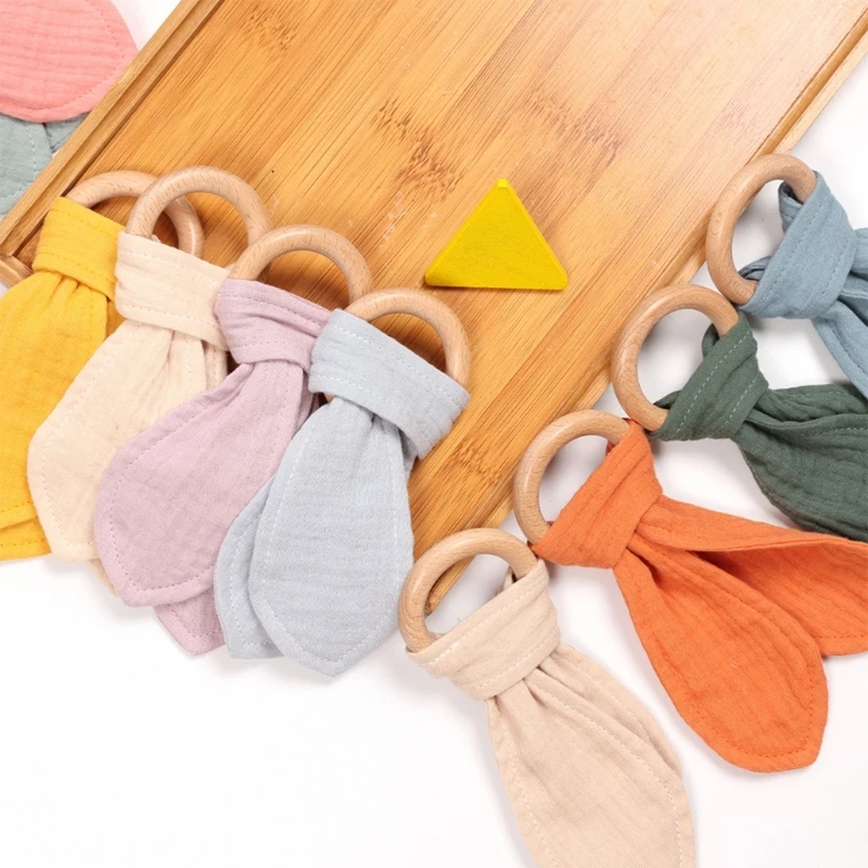 

Wood Teether Cartoon Bunny Ear DIY Chewing Teething Toy for Babies