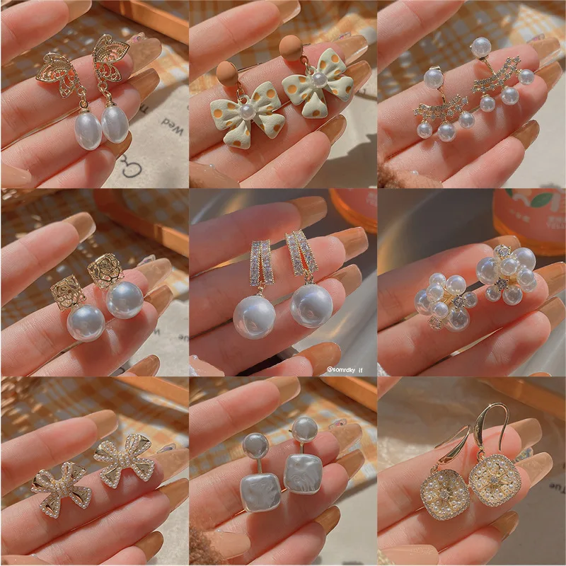 

2022 New Design Sense Pearl Zircon Earrings Korean Fashion Jewelry For Womans Celebrity Elegant Accessories Wholesale