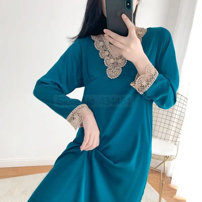 Ночная рубашка Женская атласная с V-образным вырезом и длинным рукавом | одежда