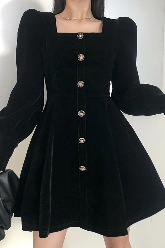 Женское платье однобортное бархатное с а-образным вырезом женское тонкое