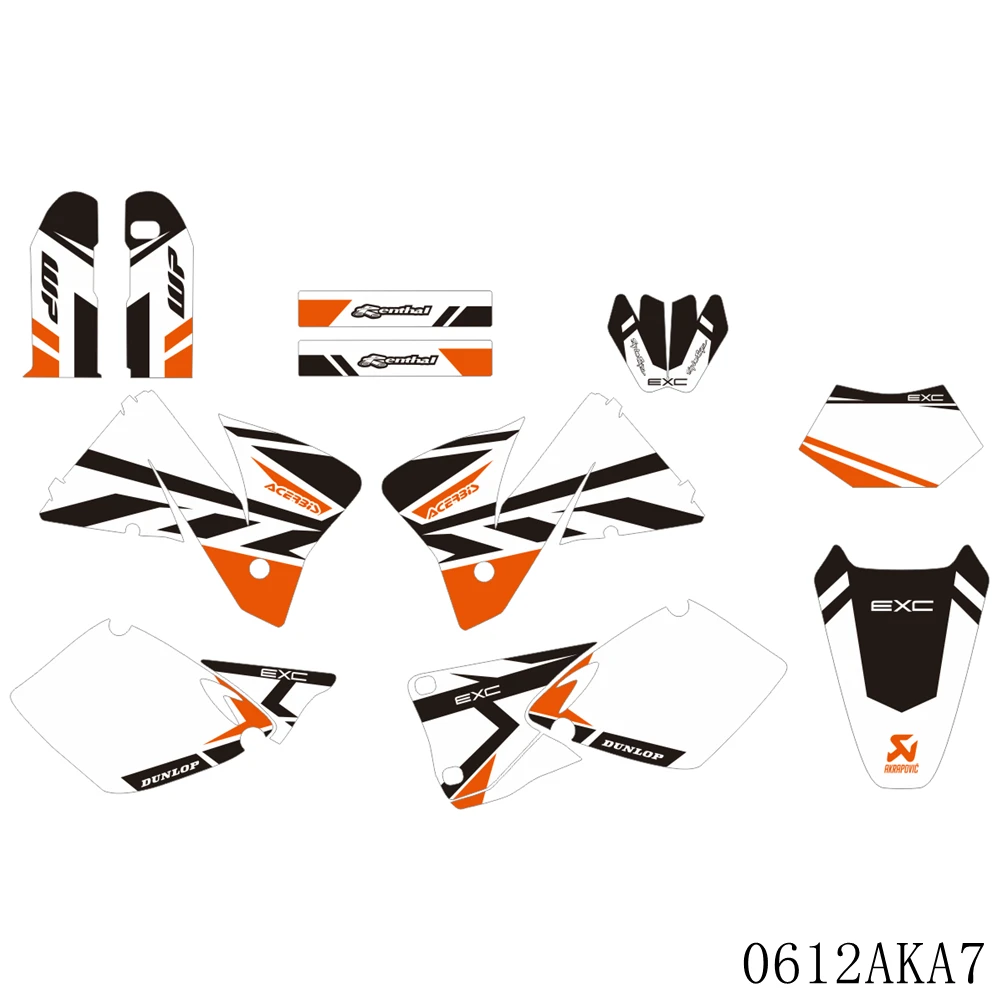 

For KTM EXC 125 200 250 300 380 400 520 1998 1999 2000 Full Graphics Decals Stickers Custom Number Name