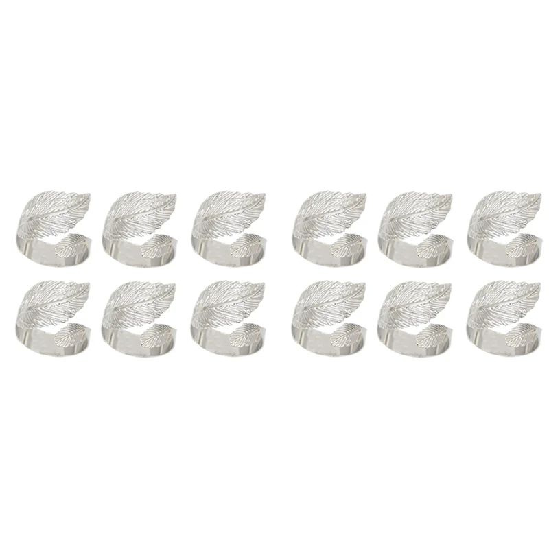 

Набор колец для салфеток с листьями 12, кольца для салфеток с листьями для стола, серебряные металлические кольца с держателем для салфеток с...