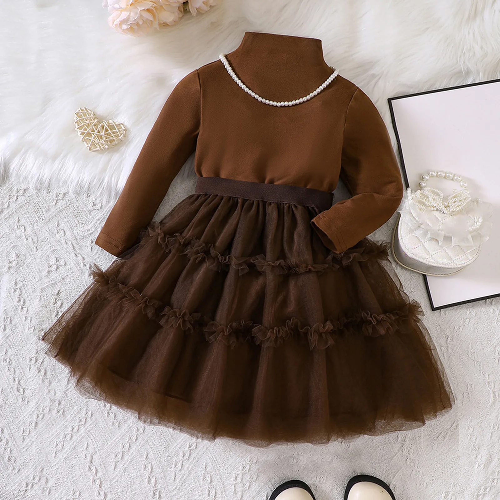 

2Pcs Autumn Winter Outfits Baby Girls Long Sleeve Solid Color Tops+Tulle Skirt Princess Dress Dance Party Dress Kids Clothes Set