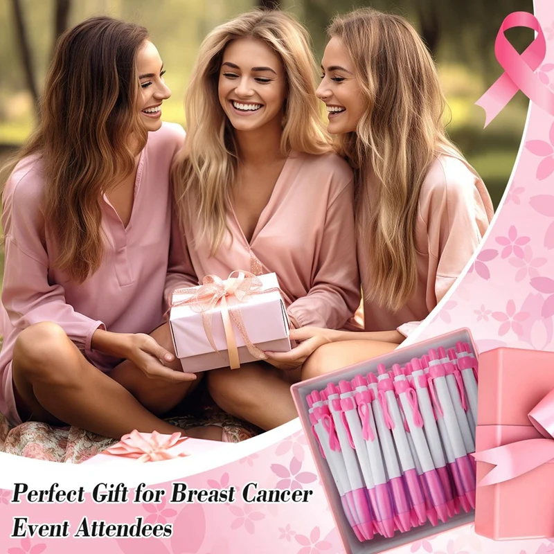 Ручки с розовой лентой черные простые в использовании 100 шт.