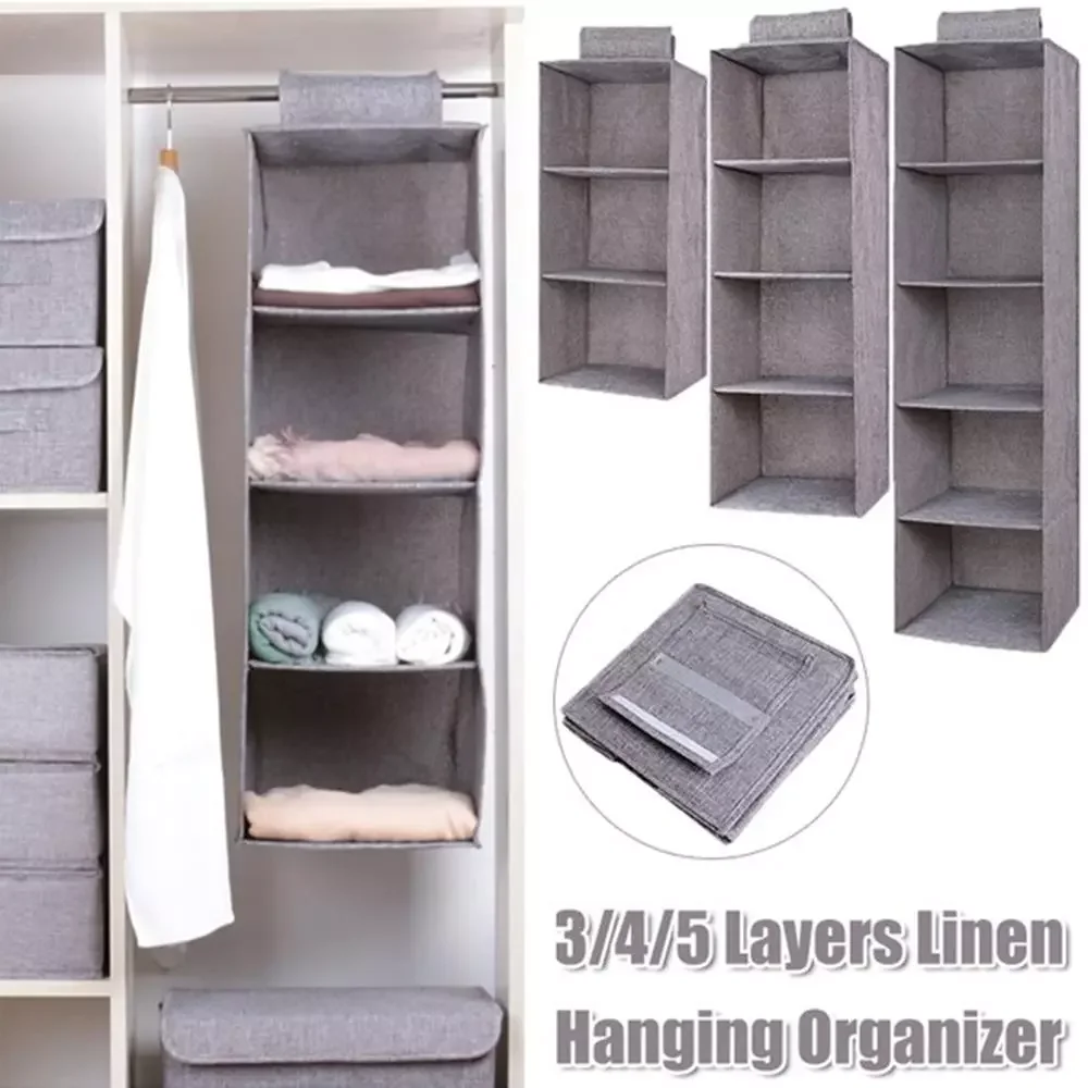 

NEW2023 Linenette Hanging Wardrobe Hanging Bag Storage Cabinets Large Capacity Clothing Space Saver 3/4/5 Layers Household Suppl
