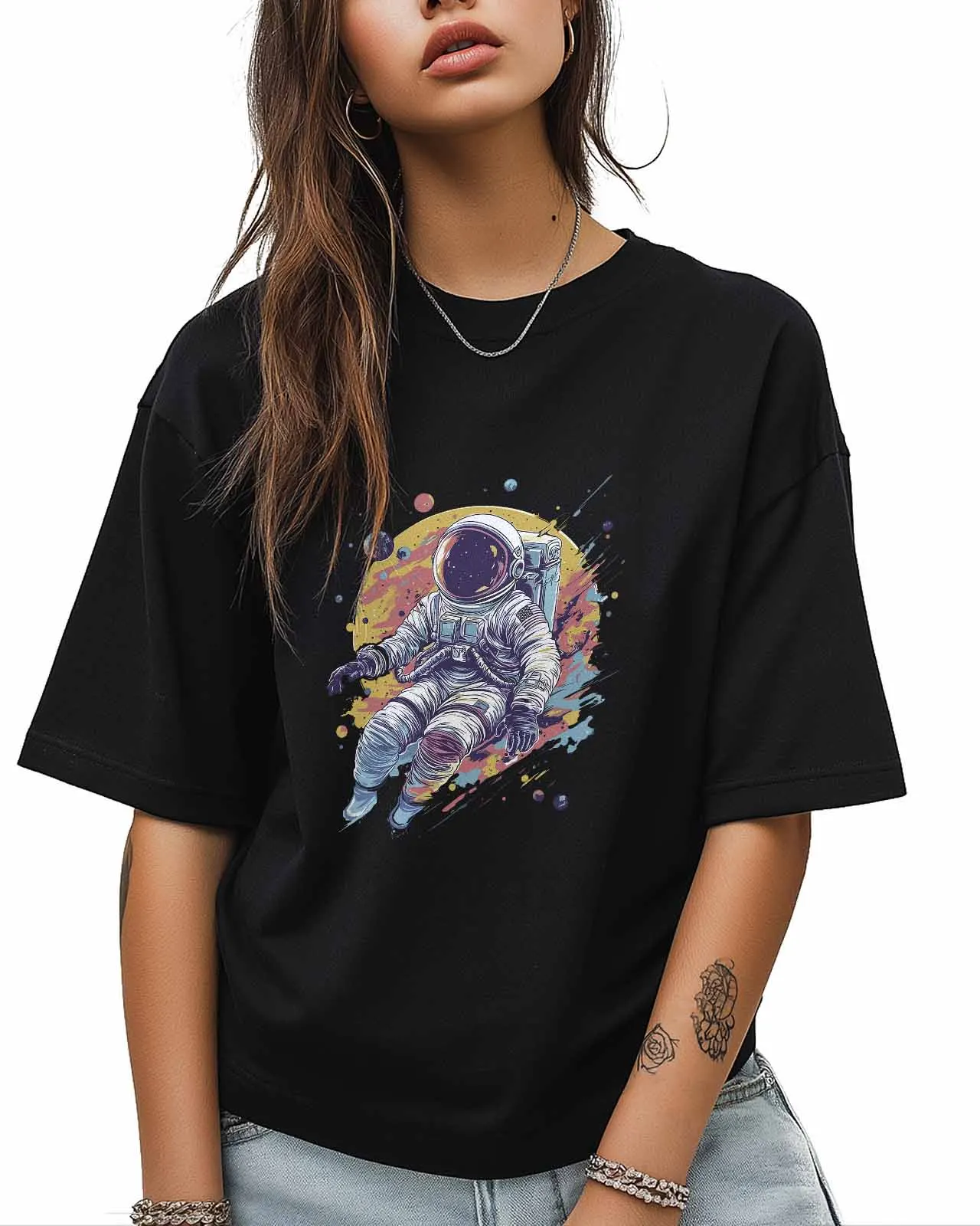 Футболка с изображением астронавта в мультяшном стиле подарок для влюбленных