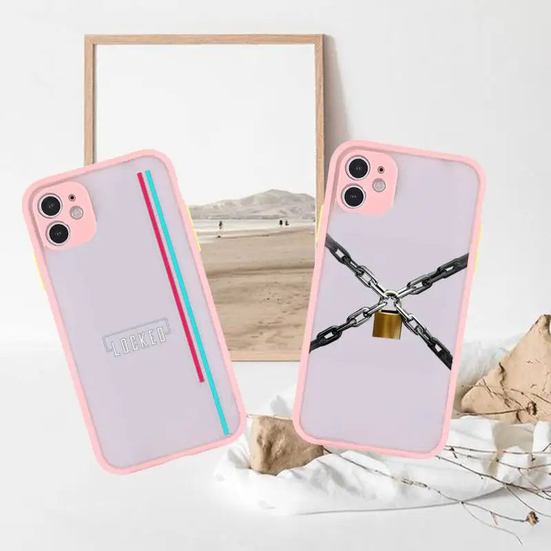 

ins black series locked Phone Case For iPhone 13 12 11 Mini Pro XR XS Max 7 8 Plus X Matte transparent Pink Back Cover
