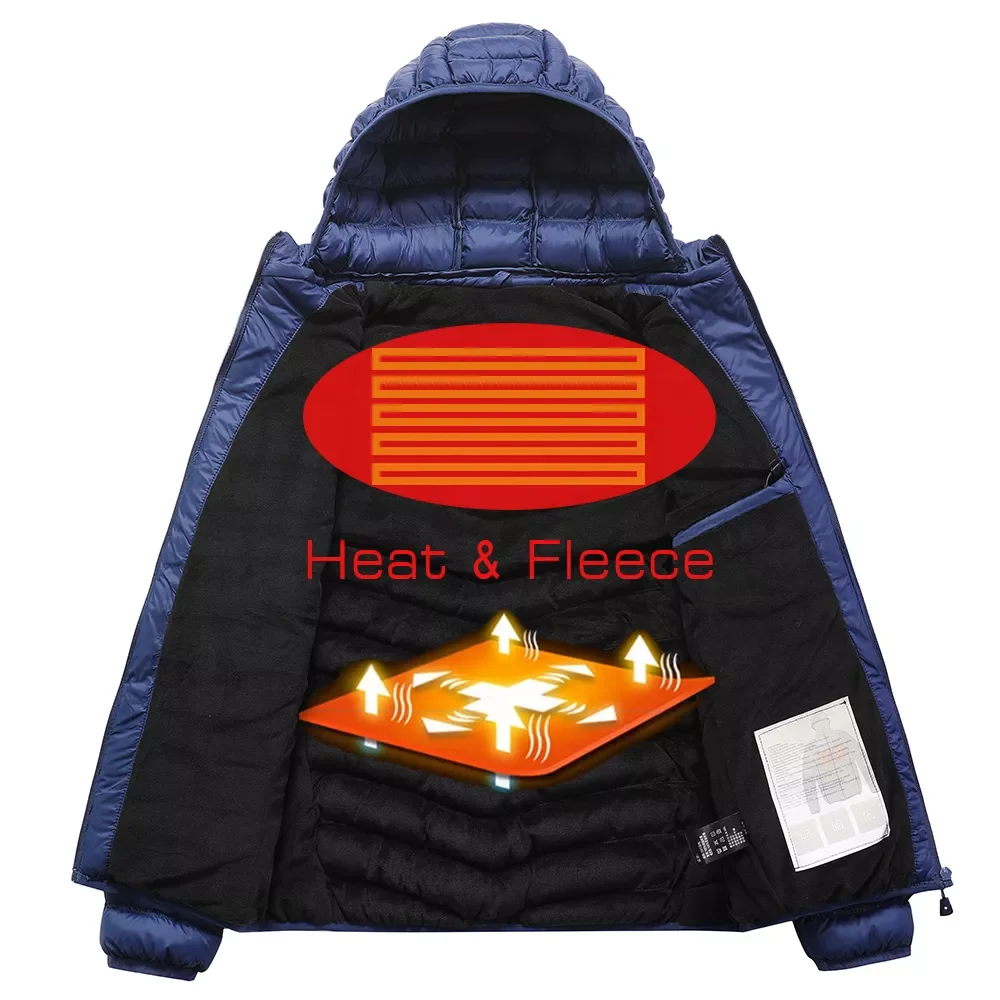 NEW 2022 Winter New Warm USB Heating Fleece Jackets Parkas Smart Thermostat Detachable Hooded Heated Waterproof Jacket Clothing