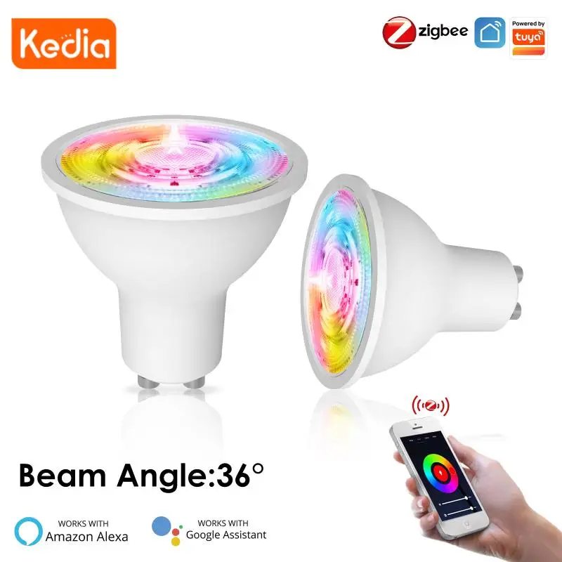 

Zigbee 3.0 Smart GU10 Light Bulbs Tuya RGB+CCT 90-240V 5W Dimmable 36° Beam Angle LED Bulb Works With Alexa Google Home Alice