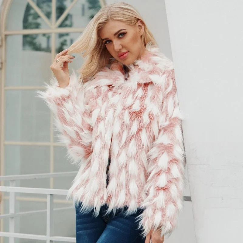 Autumn Winter New Fashion Teddy Jacket Faux Fur Coats Lapel Long-sleeved Women's Jacket Outwear Mixed Color Wool Coat Streetwear