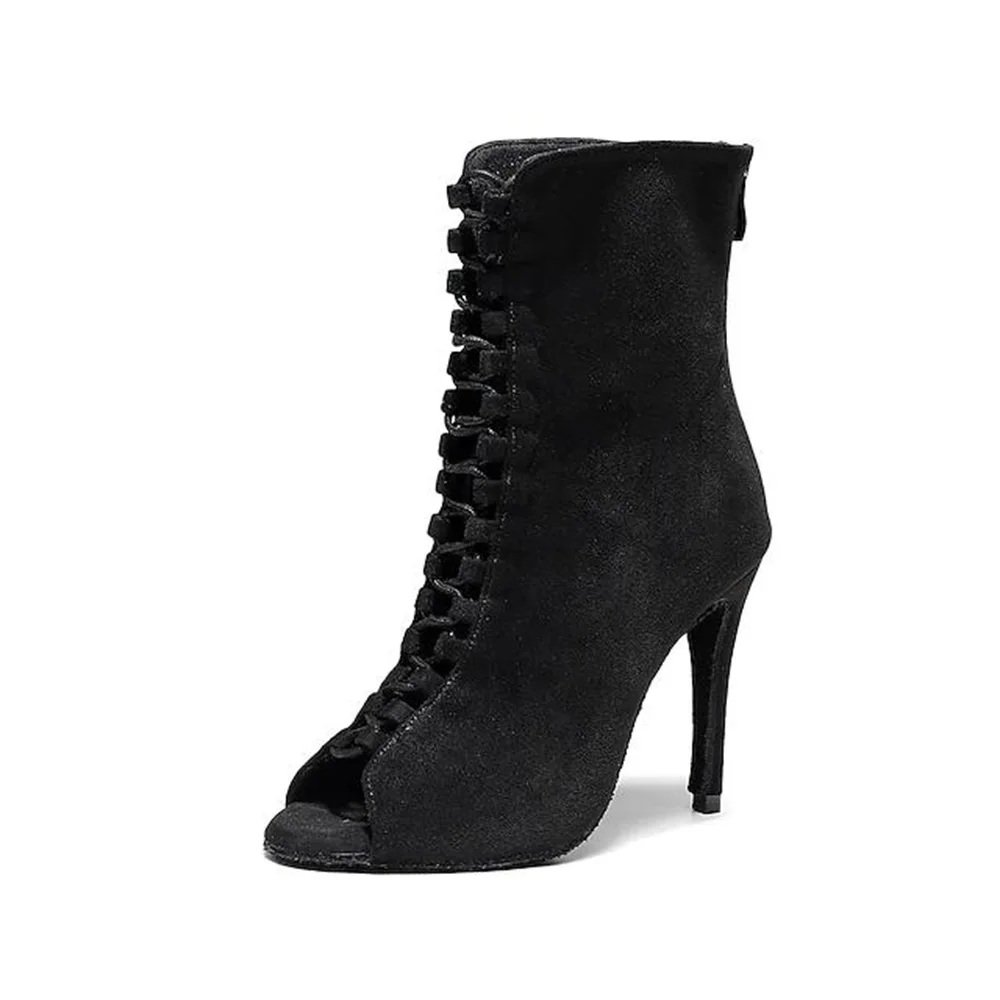 Women Luxury Leatherette 10Cm Heel Latin Shoes Dance Boots Ballroom High Heels  Black Dance Shoes Pole Dance Shoes Exotic