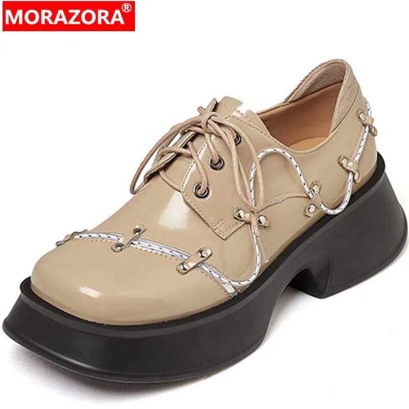 

Женские туфли-лодочки из натуральной кожи MORAZORA, черные или белые вечерние туфли-лодочки из натуральной кожи на платформе, на шнуровке, размер 34-41, лето 2022