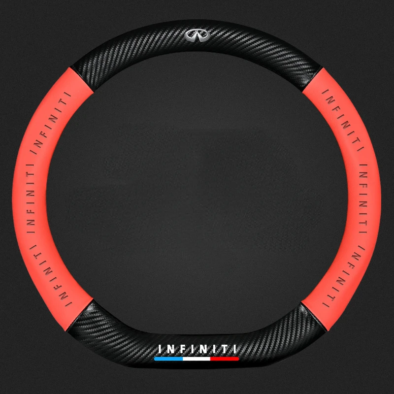 

38cm Car Steering Wheel Cover For Infiniti Q50 Q60 Qx70 Qx56 Fx35 Ex35 Carbon Fiber Leather Steering Wheel Cover Car Interior