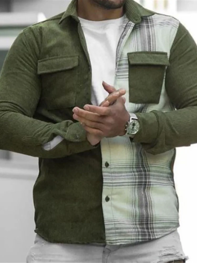 

2022 Autumn New Plaid Patchwork Shirts Men Spring Fashion Long Sleeve Shirt Retro Buttoned Turn-down Collar Men Tops Cardigan
