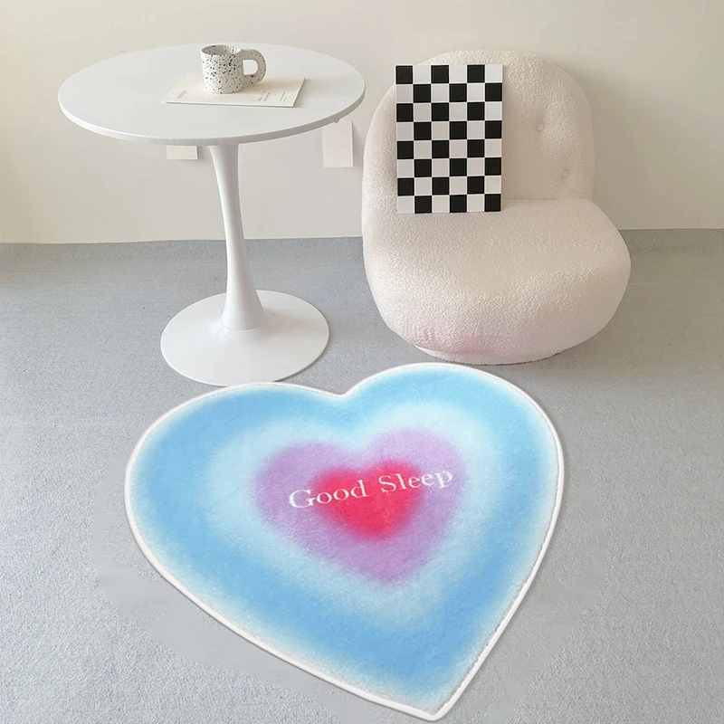 

Ins Heart-shaped Gradient Floor Carpet Modern Nordic Faux Cashmere Carpet Home Sofa Living Bedroom Bedside Mat Decorative Rug