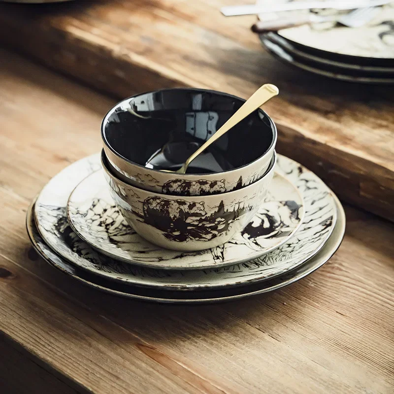 Керамическая миска бытовая посуда овощи плоская тарелка диск креативная для