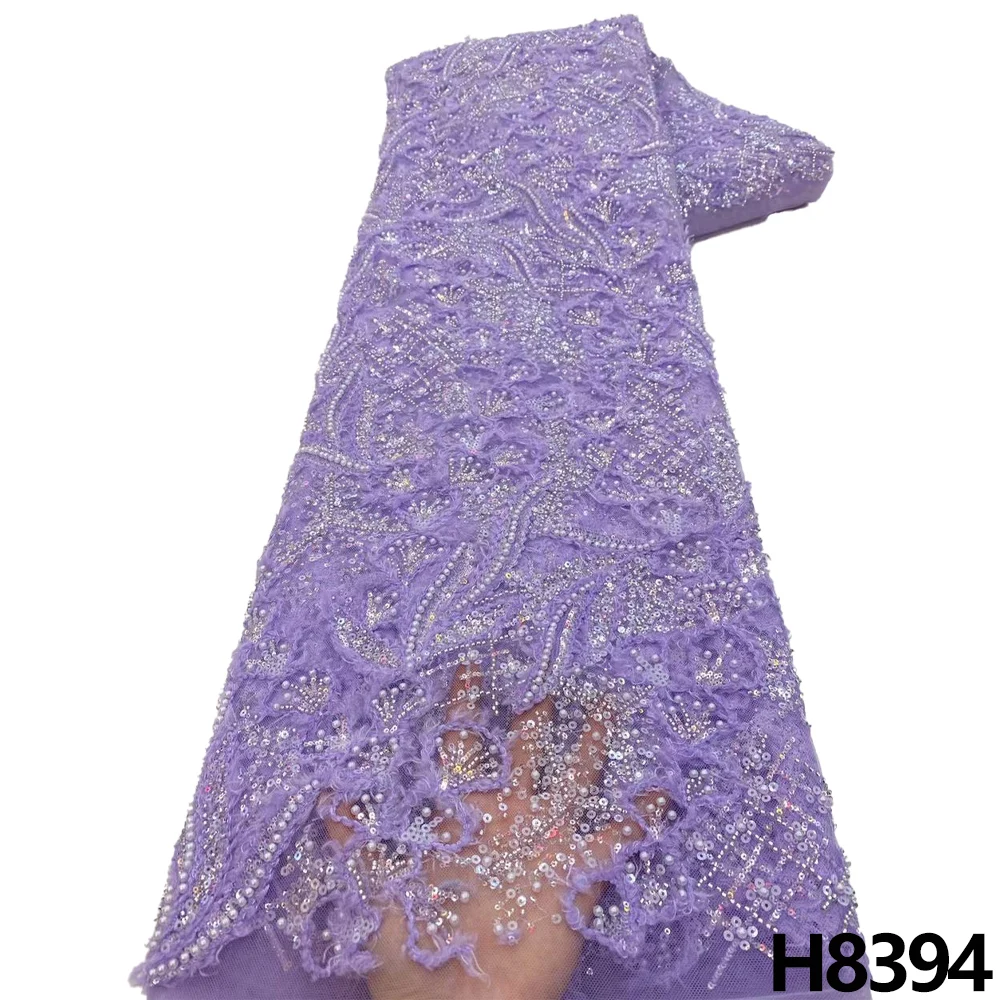 

HFX 2023 Latest luxury sequence beaded lace fabric High quality Nigerian African Lace Embroidery Lace fabric wedding